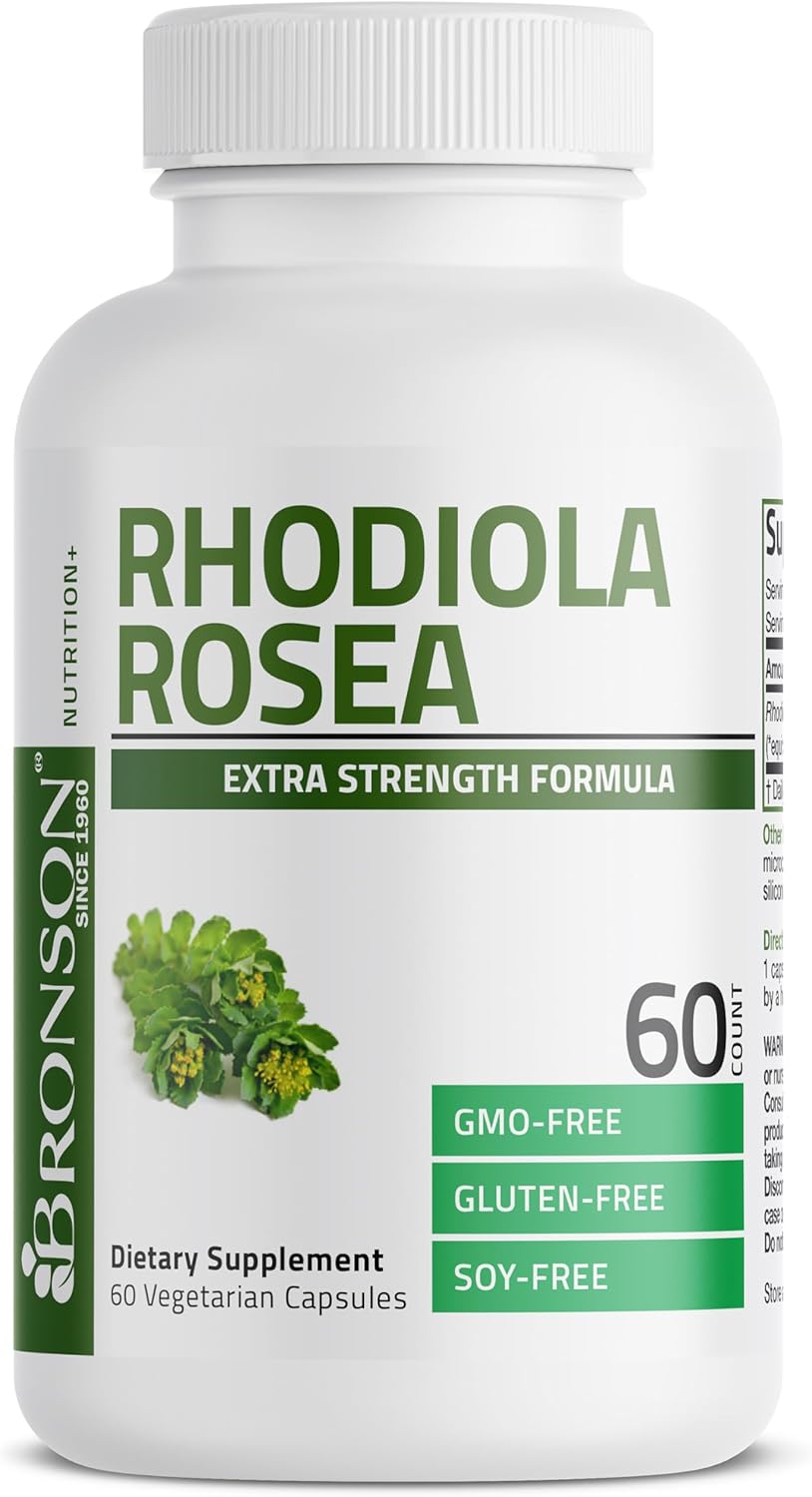 Bronson Rhodiola Rosea Vegetarian Capsules - Adaptogenic Herb - Brain, Stress & Mood Support - Non-GMO, 60 Count