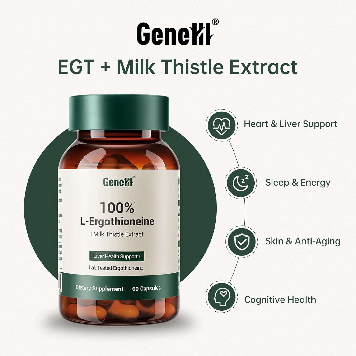 Milk Thistle + L-Ergothioneine Supplement – Advanced Cellular and Liver Health Support – 30mg High-Purity Ergothioneine – Vegan, Non-GMO, 60 Count