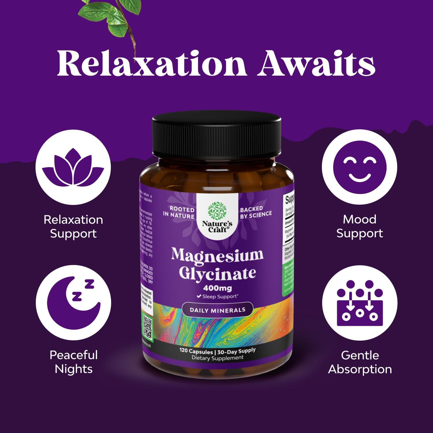 Bundle of Extra Strength Iron Supplement Gummies - Chewable Iron with Vitamin C & B Complex - Energy Blood Builder and Pure Magnesium Glycinate Supplement 400mg Per Serving for Mood Sleep & Relaxation