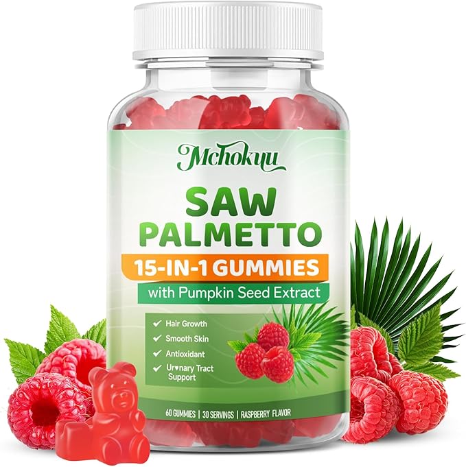 Saw Palmetto Gummies 600mg for Men & Women – Pumpkin Seed Oil Gummies with Saw Palmetto Supplement for Hair Growth & Skin Health, DHT Blocker - Sugar Free, Non-GMO, Raspberry Flavor 120 Count