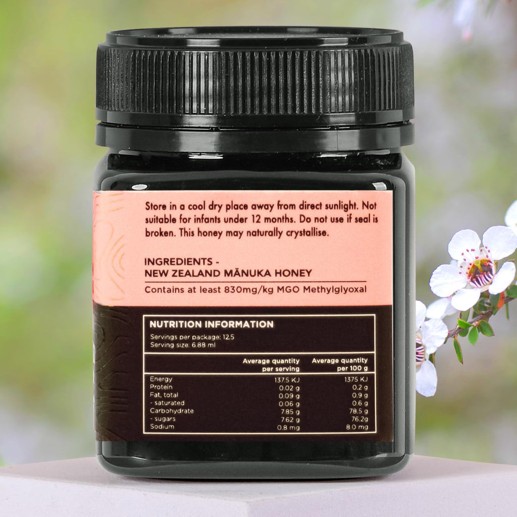 Manuka Hunters UMF 20+/MGO 830+ Certified New Zealand Manuka Honey - 100% Pure Natural Sweetener - Gluten, Dairy Free - Ideal for Tea, Coffee, Smoothies, and Baking - Sustainable - 4.4oz/125g/85ml Jar