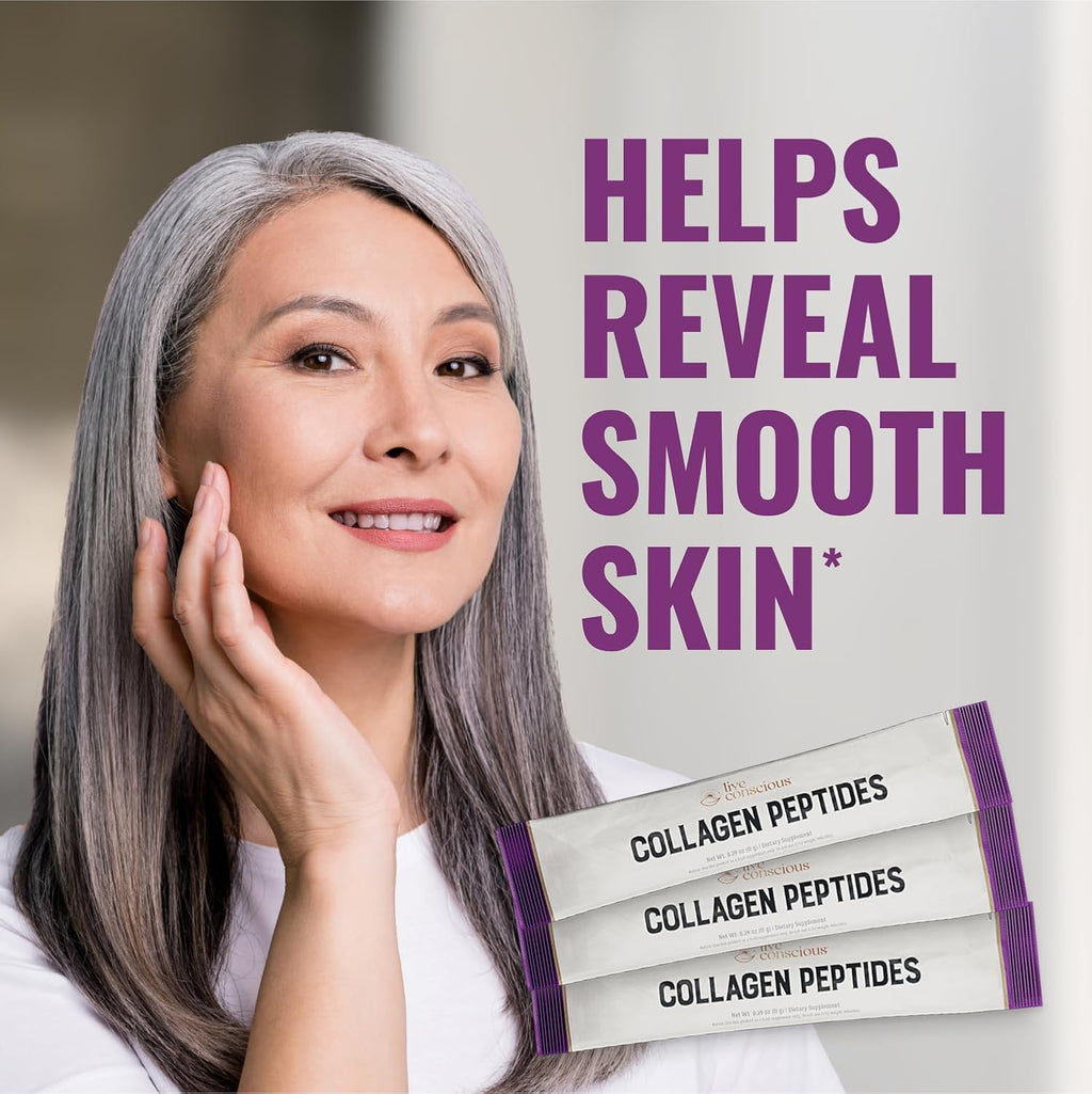 Live Conscious Collagen Peptides Powder Unflavored Packets - Hydrolyzed Collagen Powder - Hair, Skin, Nail, & Joint Support - Type I & III Grass-Fed Collagen Supplements for Women and Men - Pack of 20