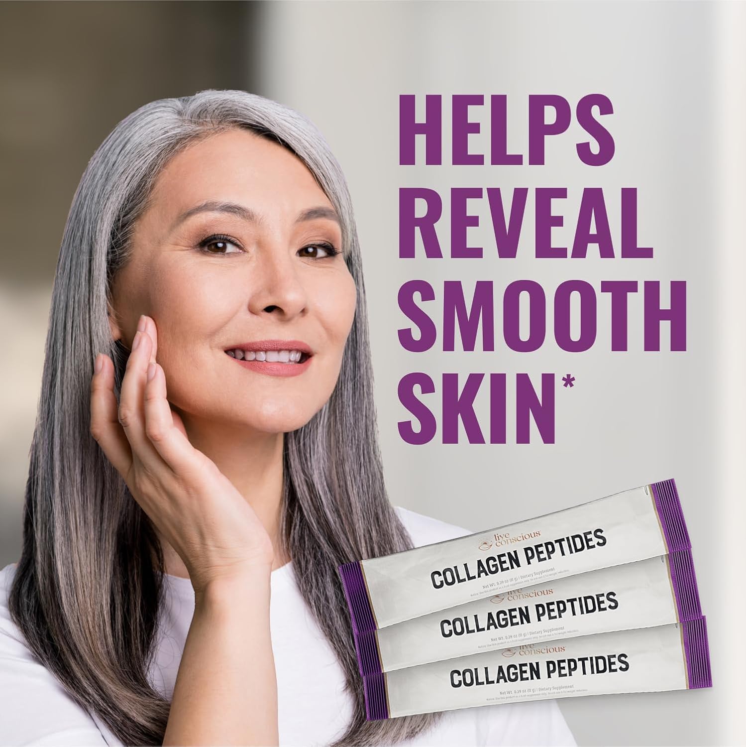 Live Conscious Collagen Peptides Powder Unflavored Packets - Hydrolyzed Collagen Powder - Hair, Skin, Nail, & Joint Support - Type I & III Grass-Fed Collagen Supplements for Women and Men - Pack of 20