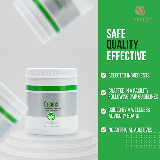 Pure Greens 210g - Greens Powder with Superfoods, Antioxidants, and Phytonutrients with Four Proprietary Blends. Easily Mix with Water or Juice. Vegan-Friendly, Naturally Sweetened with Stevia.