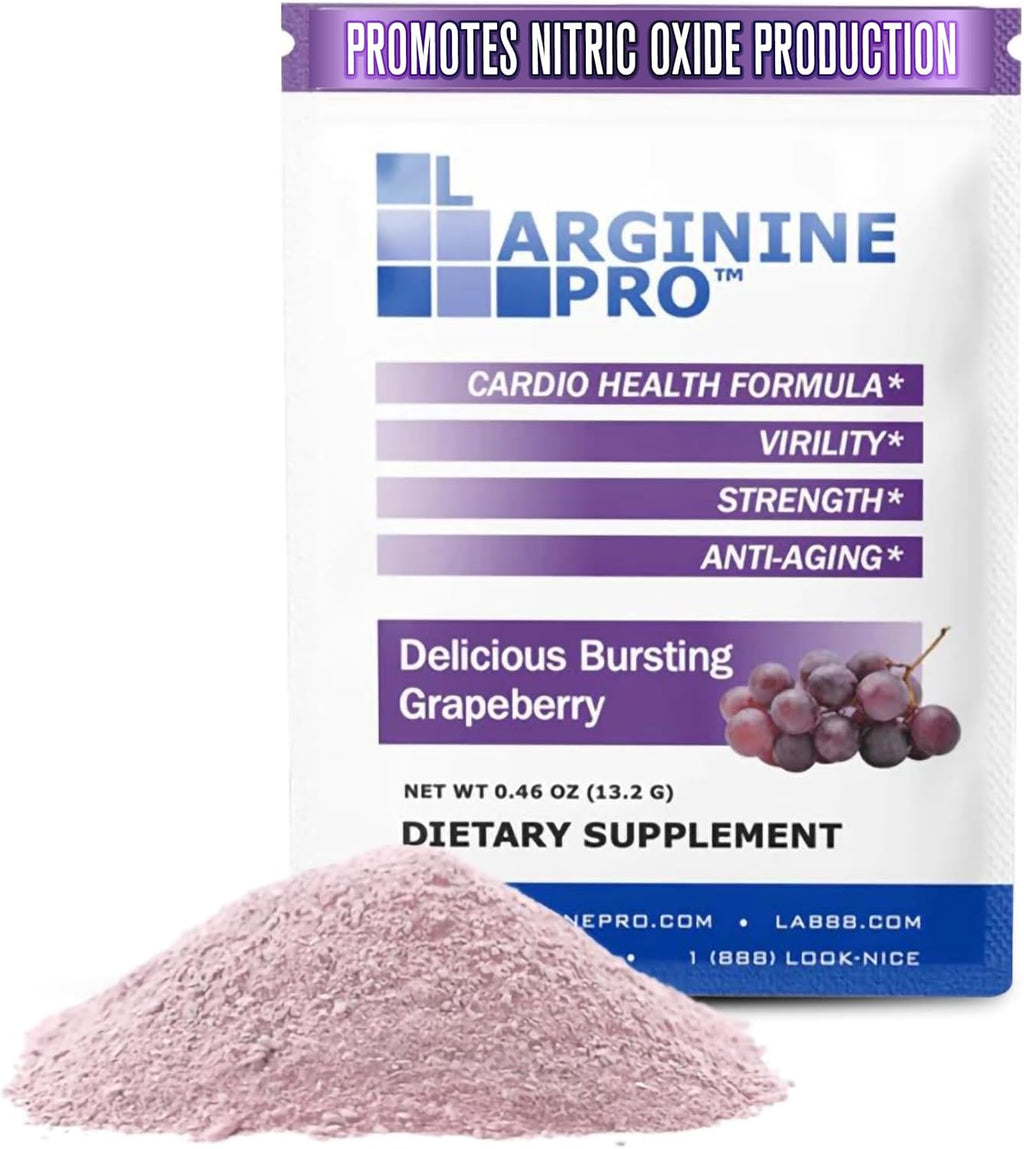 L-ARGININE PRO Supplement Powder | 30 Packets Single Serve Travel Size | 5,500mg of L-arginine Plus 1,100mg L-Citrulline, Grape