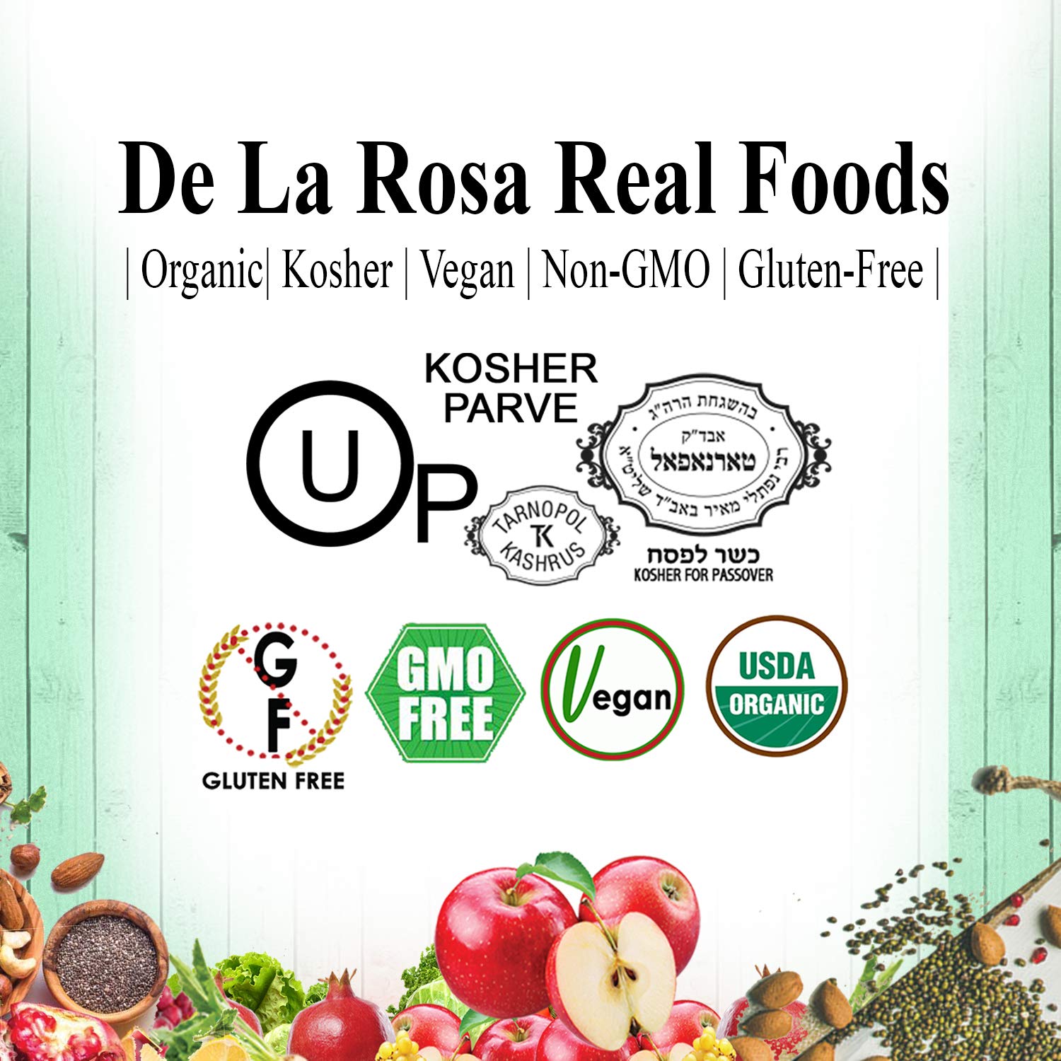 De La Rosa Organic Apple Cider Vinegar, Raw & Unfiltered, Kosher for Passover, Vegan & Gluten Free, Great for Salad Dressing & Marinades, Apple Cider with The Mother, 5 Liter (Pack of 1)