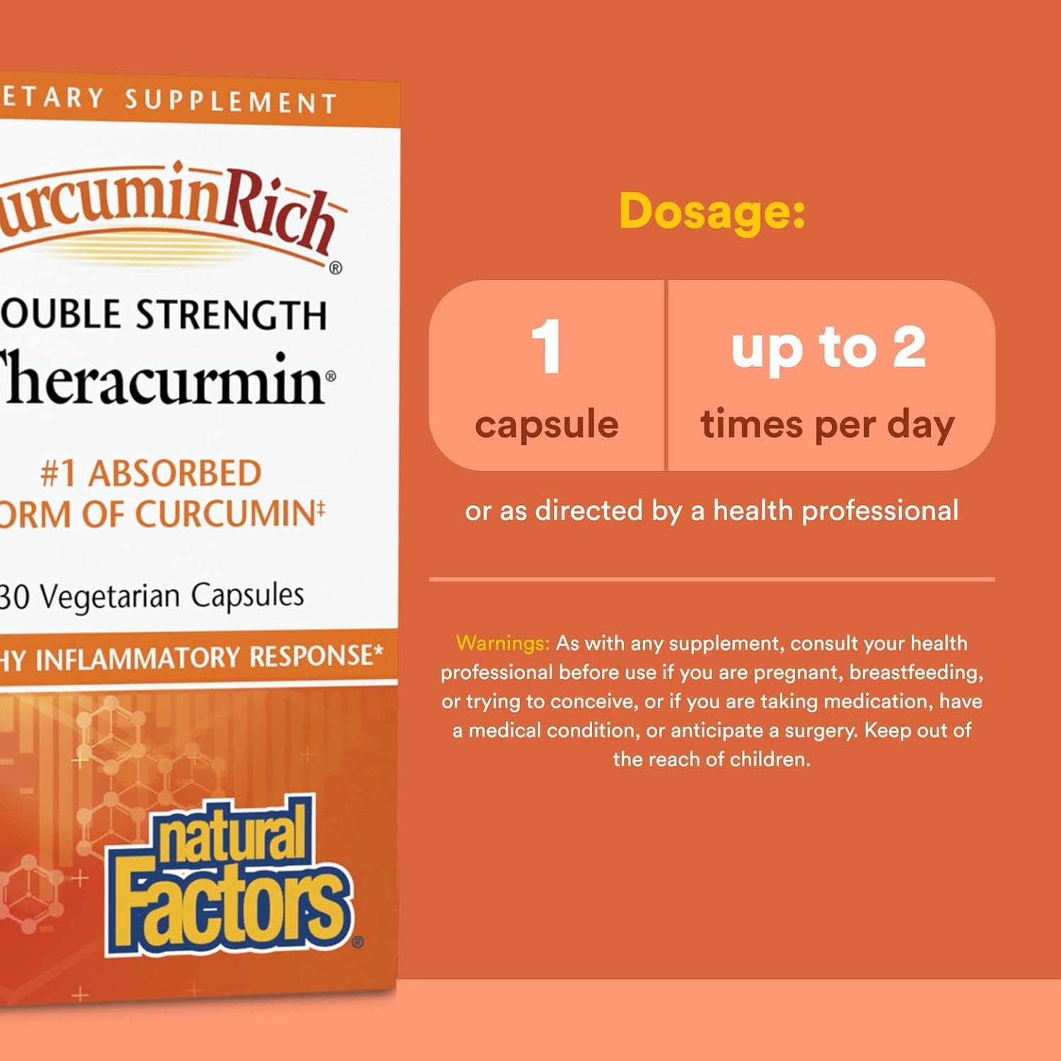 Natural Factors, CurcuminRich Double Strength Theracurmin, 60 mg, Just 1 Capsule Daily, Formulated for Superior Absorption, 30 Count (Pack of 1)