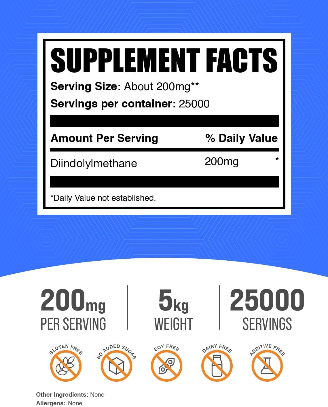 BulkSupplements.com DIM Powder - Diindolylmethane Powder, DIM Supplement for Men & Women - DIM 200mg, Gluten Free - 200mg per Serving, 5kg (11 lbs) (Pack of 5)