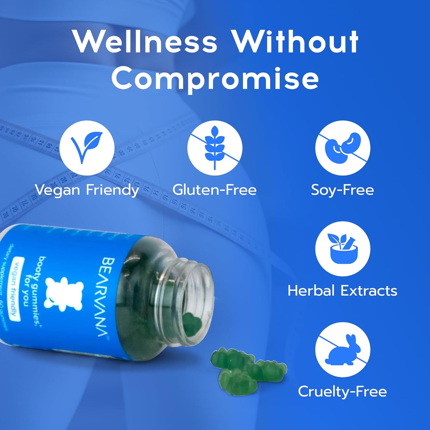 BEARVANA Peach Support Gummies for Women | Fitness Supplement | Boost Confidence | 9 Herbal Extracts Including Maca Root, Fenugreek and Ginger Root | Essential Vitamins | Berry Flavor | 60 Gummies