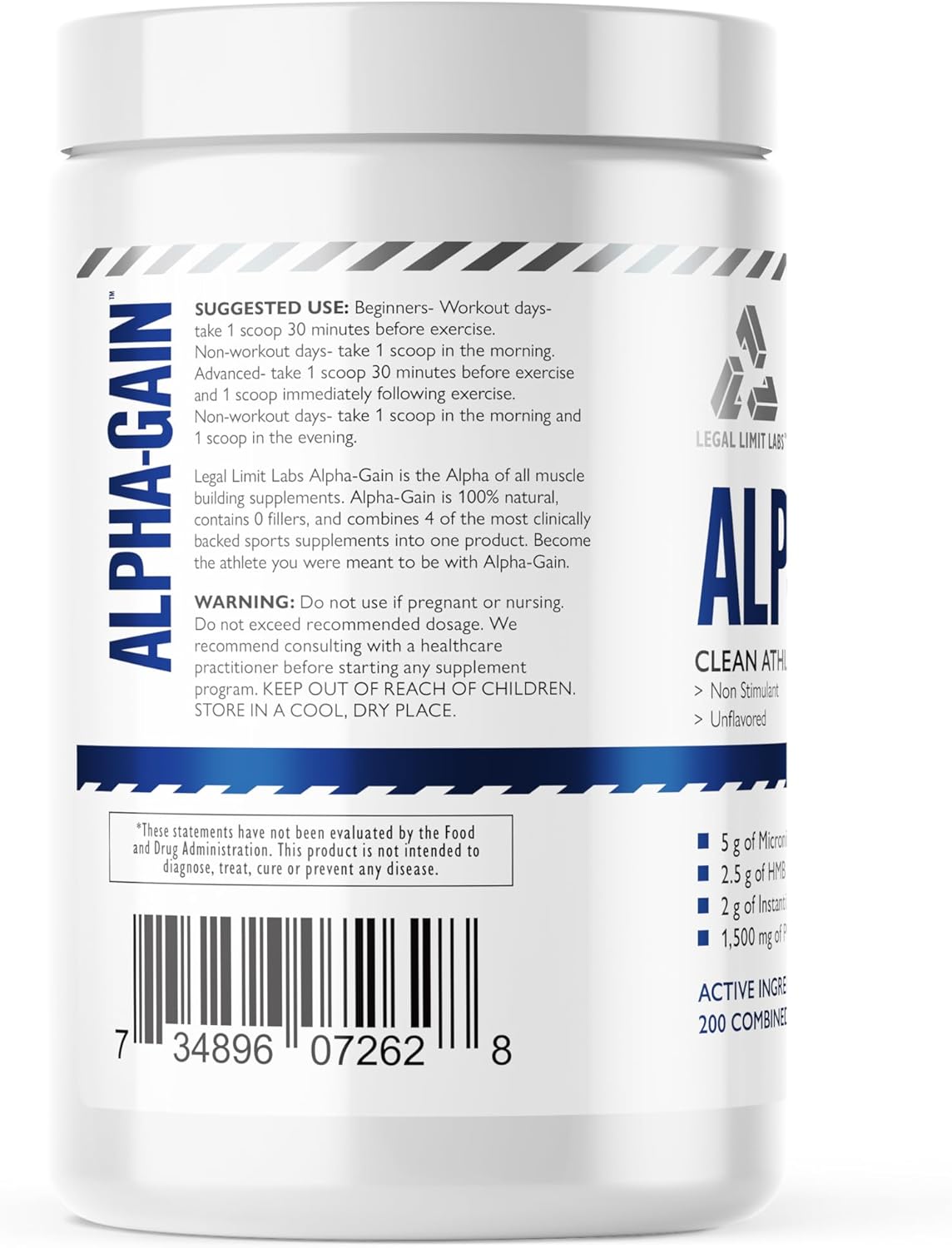 Legal Limit Labs Alpha Gain- Clean Athlete Complex- creatine, HMB, L-Leucine, and Phosphatidic Acid - Lean Muscle 30 Servings