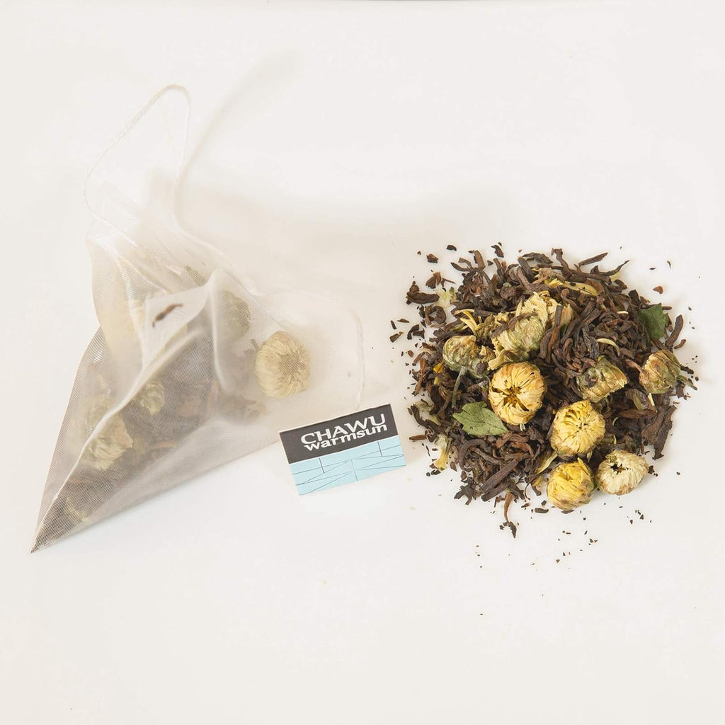 ChaWuWarmSun Chrysanthemum & Puerh Tea Bags,16 Tea bags,8 Count/Box(Pack of 2),Natural Chrysanthemum Tea Buds with Royal Puerh Tea Loose Leaf
