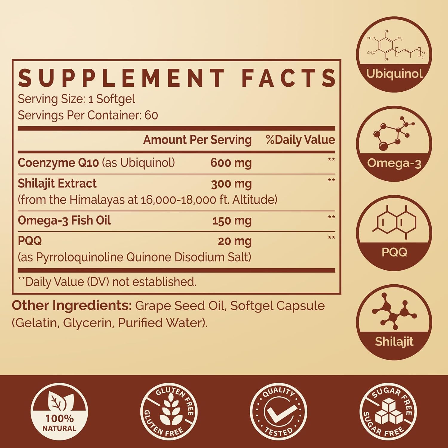 Ubiquinol CoQ10 600 MG Softgels with Omega-3 & Shilajit & PQQ, Advanced Dual-Delivery Coenzyme-Q10, Active CoQ10 Ubiquinol Supplement for Fertility, Antioxidant, Heart, Brain & Energy, 180 Servings