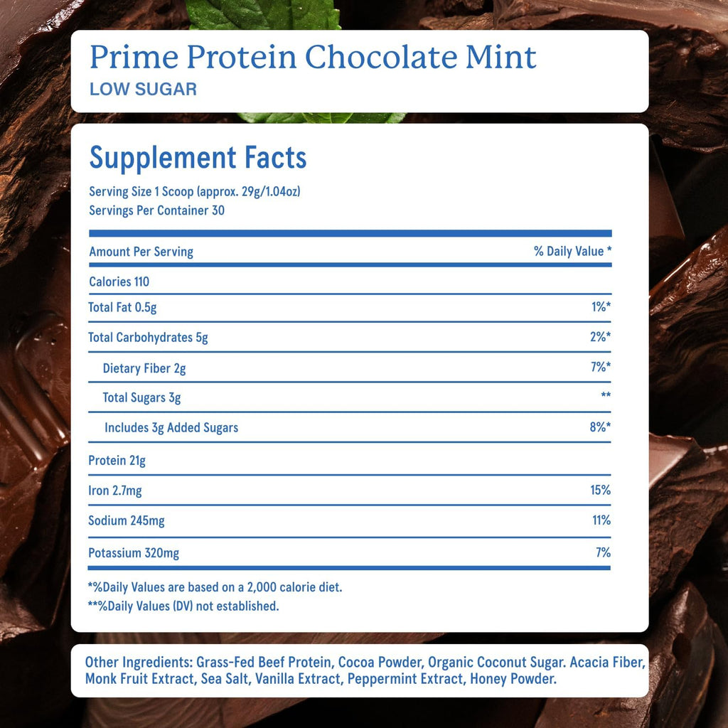 Equip Foods Prime Protein Powder | Clean, Grass Fed Beef Protein Powder for Women & Men | Carnivore Protein Isolate | Paleo, Keto Friendly | Gluten & Dairy Free | 30 Servings, Chocolate Mint