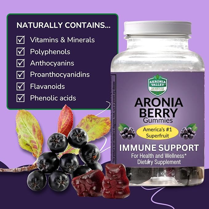 Aronia Berry Gummies | 45 Vegetarian Gummies | Pack of 2 | Immune Support, for Health and Wellness, Delicious Aronia Flavor