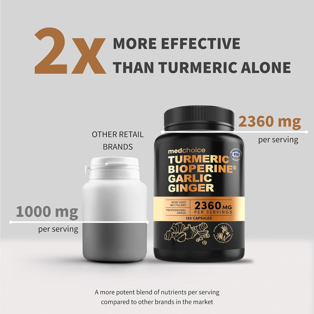 4-in-1 Turmeric and Garlic Supplements with Bioperine 2360 mg Turmeric Ginger Root Capsules with Garlic for Joint, Digestion & Immune Support (120ct, Pack of 4)