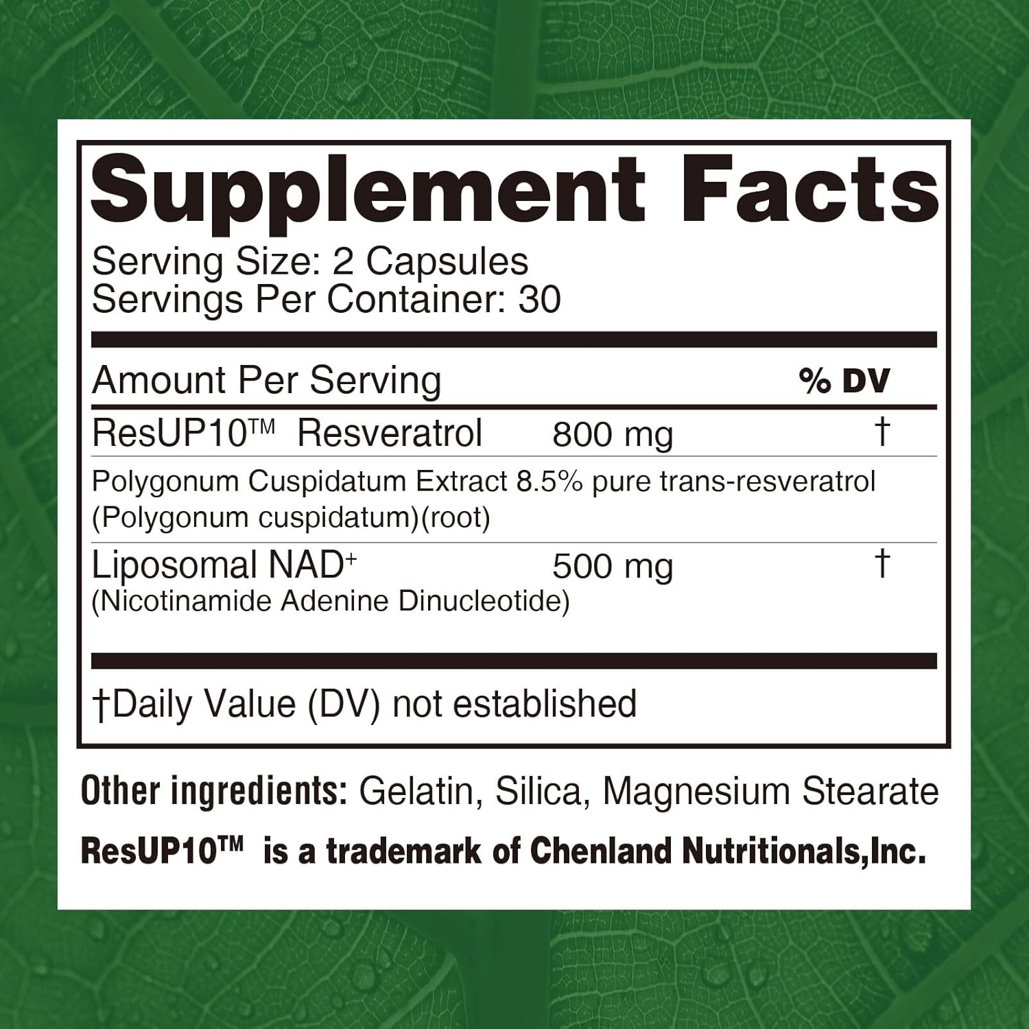 500mg Liposomal NAD+ Supplement, 800mg ResUP10 Resveratrol Complex, Support Aging Health & Cellular Energy, Cardiovascular Supplements,Antioxidant Formula for Men & Women, 30 Servings