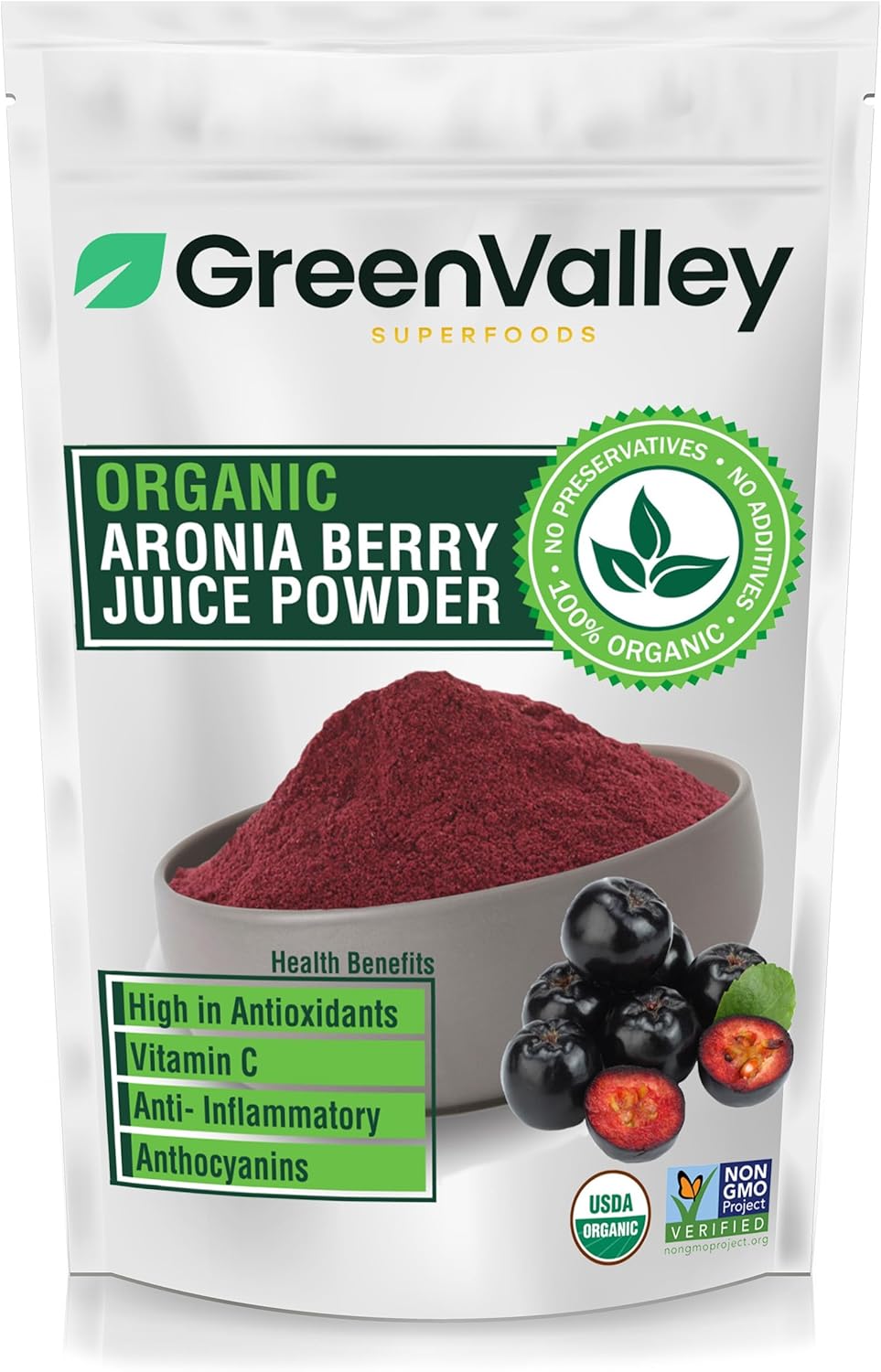 Green Valley Superfoods Organic Aronia Berry Juice Powder, Chokeberry, Antioxidant Rich Anthocyanins (8 Ounce)