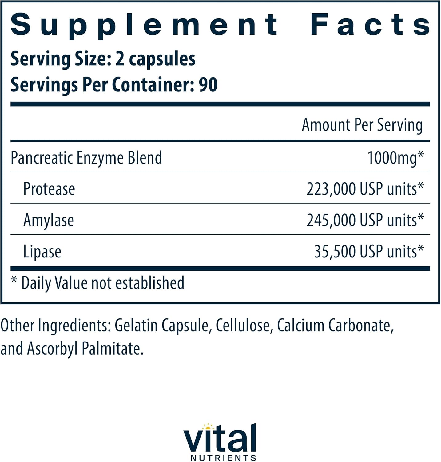 Vital Nutrients Pancreatic Enzymes 1000mg (Full Strength) | Pancreatin Digestion Supplement with Protease, Amylase & Lipase | Digestive Enzymes | Gluten, Dairy, and Soy Free | 180 Capsules
