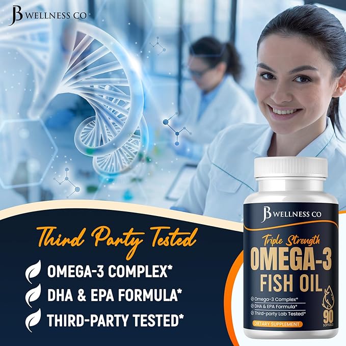 Triple Strength Omega 3 Fish Oil 3750 mg - EPA & DHA - Over 3000mg Omega-3 Fatty Acids - 1350mg EPA + 900mg DHA - Best Essential Fatty Acids, Burpless Fish Oil - 270 Count