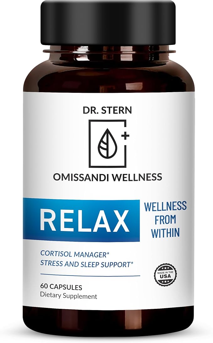 OMISSANDI-Wellness Relax Adrenal Support Supplement - Dr. Ian Stern Formulated - Manages Stress, Promotes Deep Sleep, Improves Mood-W/Holy Basil, Zinc, L-Theanine & More, Vegan Made in USA - 60 Caps