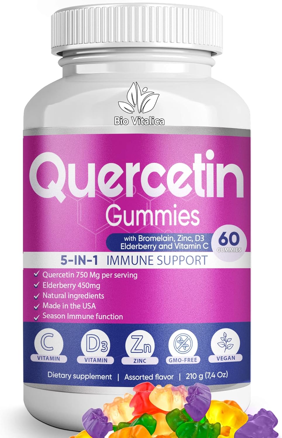 BIO VITALICA BioVitalica Sea Moss Ashwagandha & Quercetin Gummies (Bundle) with Bromelain Vitamin C and Zinc & Elderberry + Vitamin D3-5 in 1 Immune Support