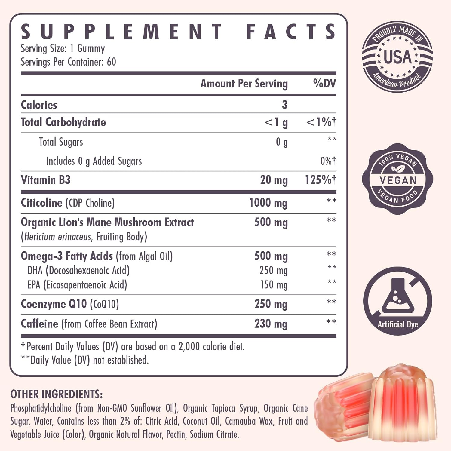 Citicoline Supplement, CDP Choline, Brain Supplement for Memory and Focus | Cognitive Function & Energy Improvement | Citicoline 1000mg Plus Lion's Mane Extract 500mg per Serving (120 Count)