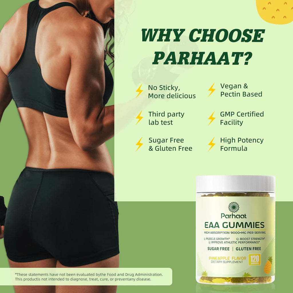 EAA Gummies 120 Gummies (Pineapple), Essential Amino Acids - All 9 Essential Aminos (EAA) and All Branched-Chain Aminos (BCAAs), Non-GMO, Gluten Free, Vegetarian Friendly