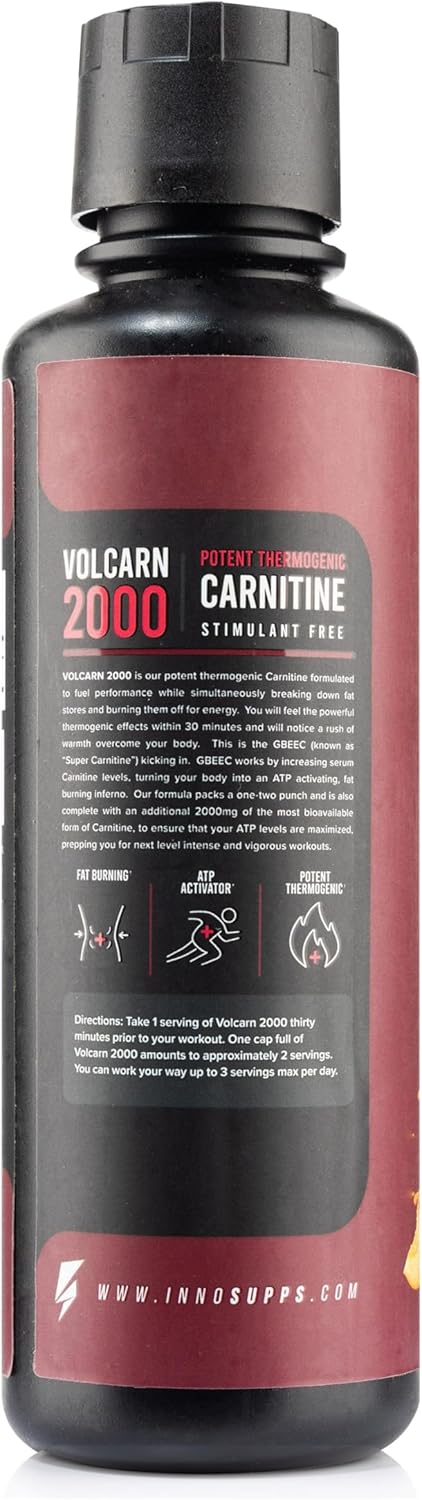 InnoSupps Volcarn 2000 - L-CARNITINE Advanced Energy Liquid | ATP Enhancer with GBEEC | Boosts Energy, Enhances Focus, Caffeine Free, No Artificial Sweeteners | 32 Servings (Rainbow Sherbet)