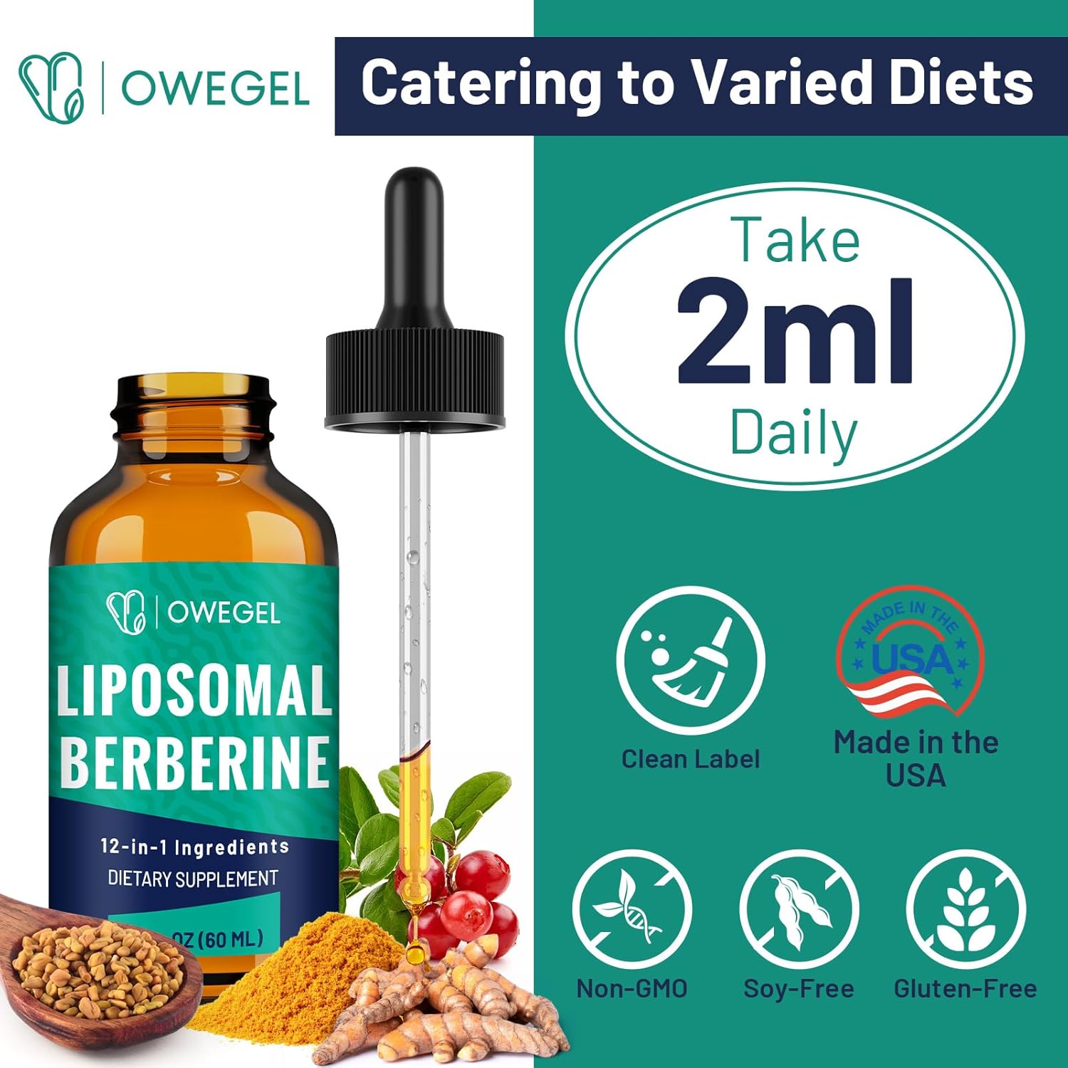 Liposomal Berberine HCL Liquid Drops – Advanced 12-in-1 Herbal Formula with Ceylon Cinnamon, Bitter Melon, Green Tea & More – 4 Fl Oz