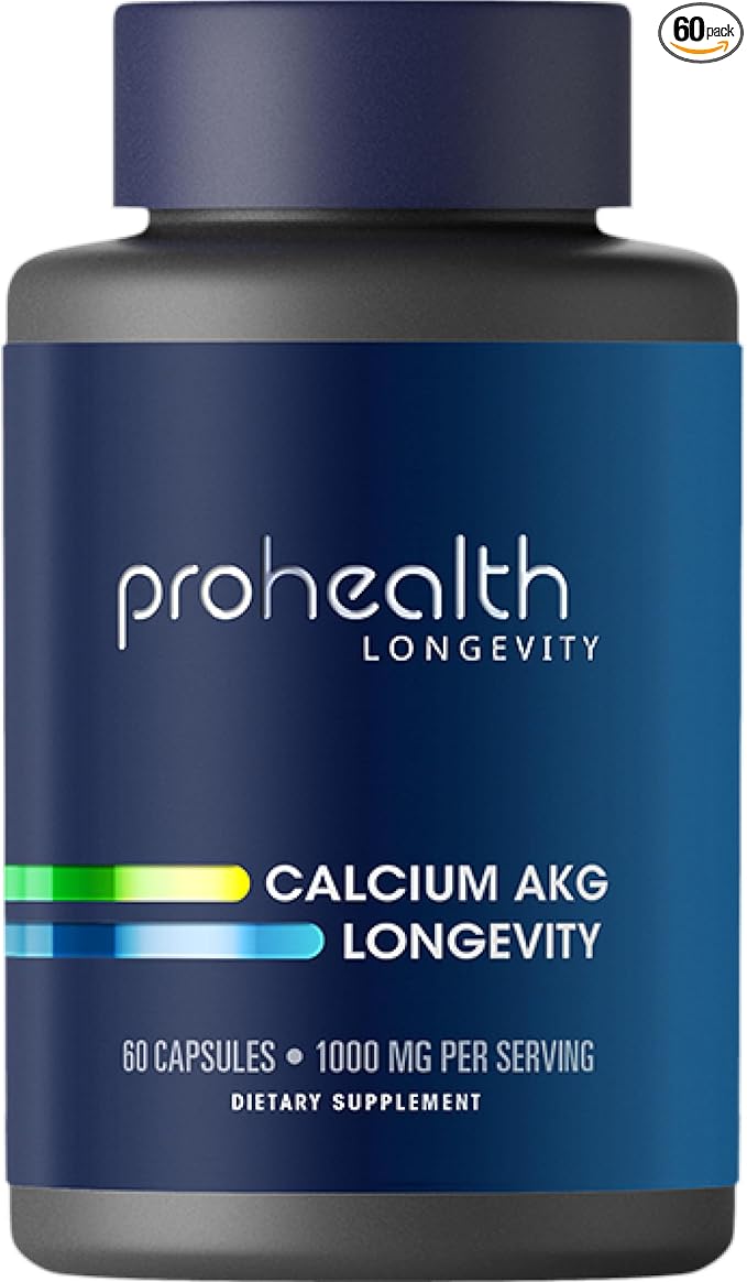 ProHealth, Ca AKG Supplement (Alpha Ketoglutarate) (1,000 mg per 2 Capsule Serving, 60 Capsules). Supports Metabolic Function and Healthy Aging Processes.
