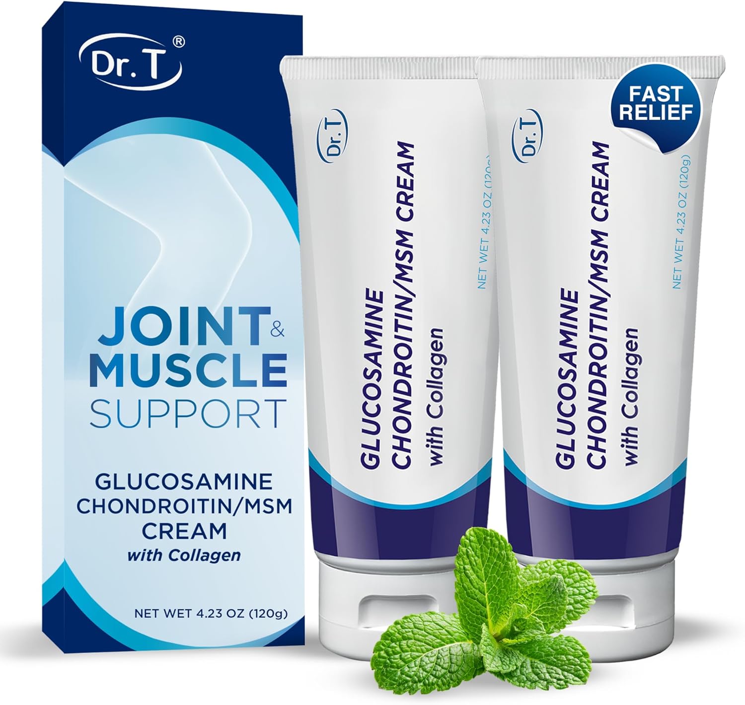 Dr. T Glucosamine Chondroitin Cream - Premium Formula with MSM and Collagen for Joint and Muscle Discomfort - Maintains Joint Strength, Flexibility & Muscle Mobility - 4.23 oz / 120g (2 Pack)