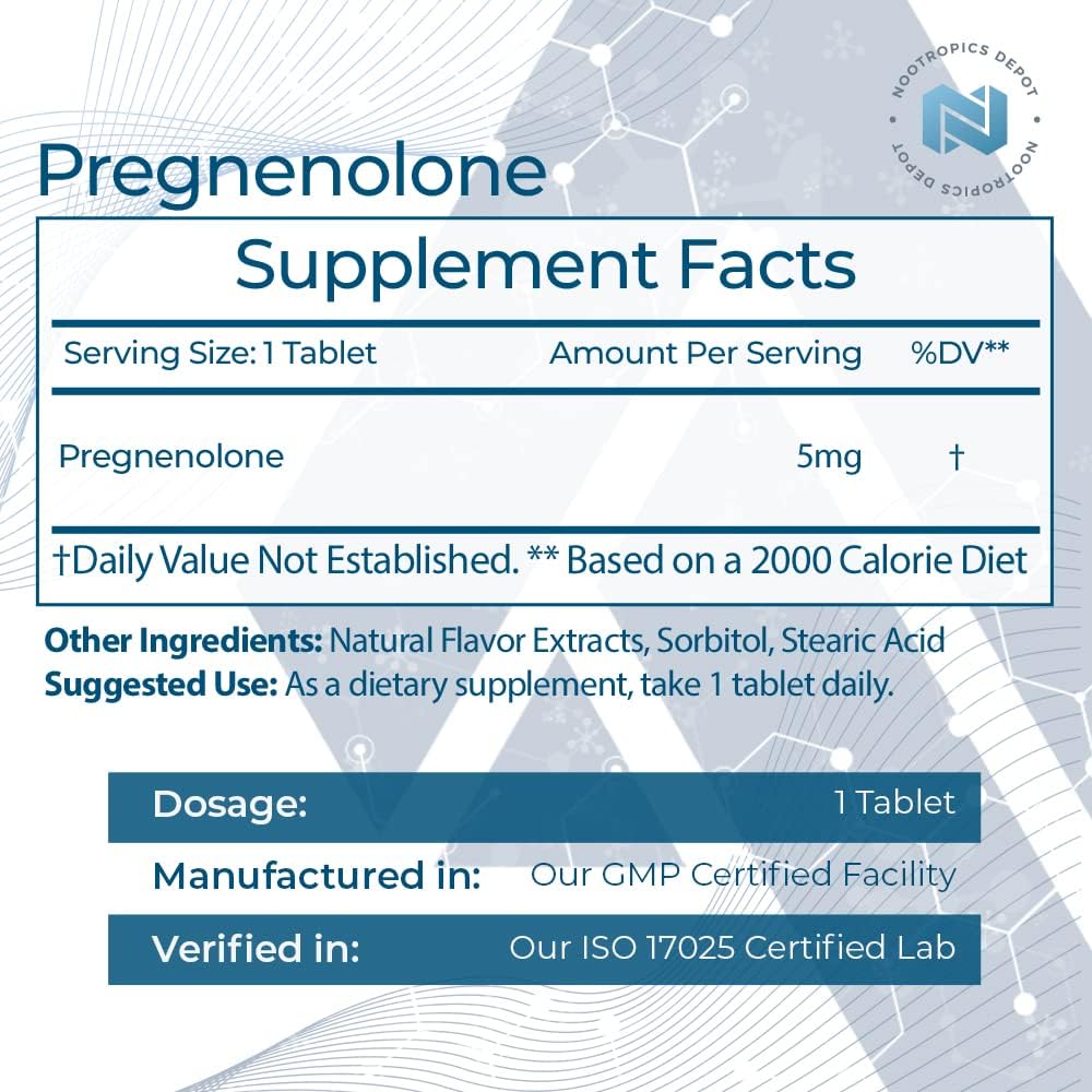 Nootropics Depot Pregnenolone Quick Dissolve Tablets | 5mg | Micronized | Mood, Cognition, & Hormone Support | 365 Count
