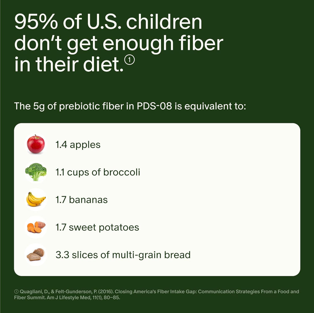 Seed PDS-08 Pediatric Daily Synbiotic - Fiber-Based Prebiotic & Probiotic for Kids - Digestive Health, Regularity, Constipation Relief - Ages 3-17 - Vegan and Shelf-Stable - 30 Sachets (30-Day Supply)