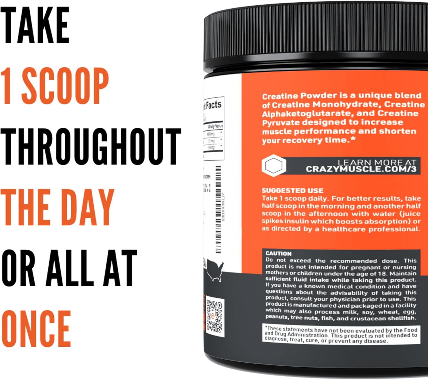 Crazy Muscle Creatine Monohydrate Powder, 5000mg Premium 3X ThreeAtine Pre Workout Mass Gainer, High Absorption Easy to Take Powder Optimum Performance for Men & Women, 30 Servings