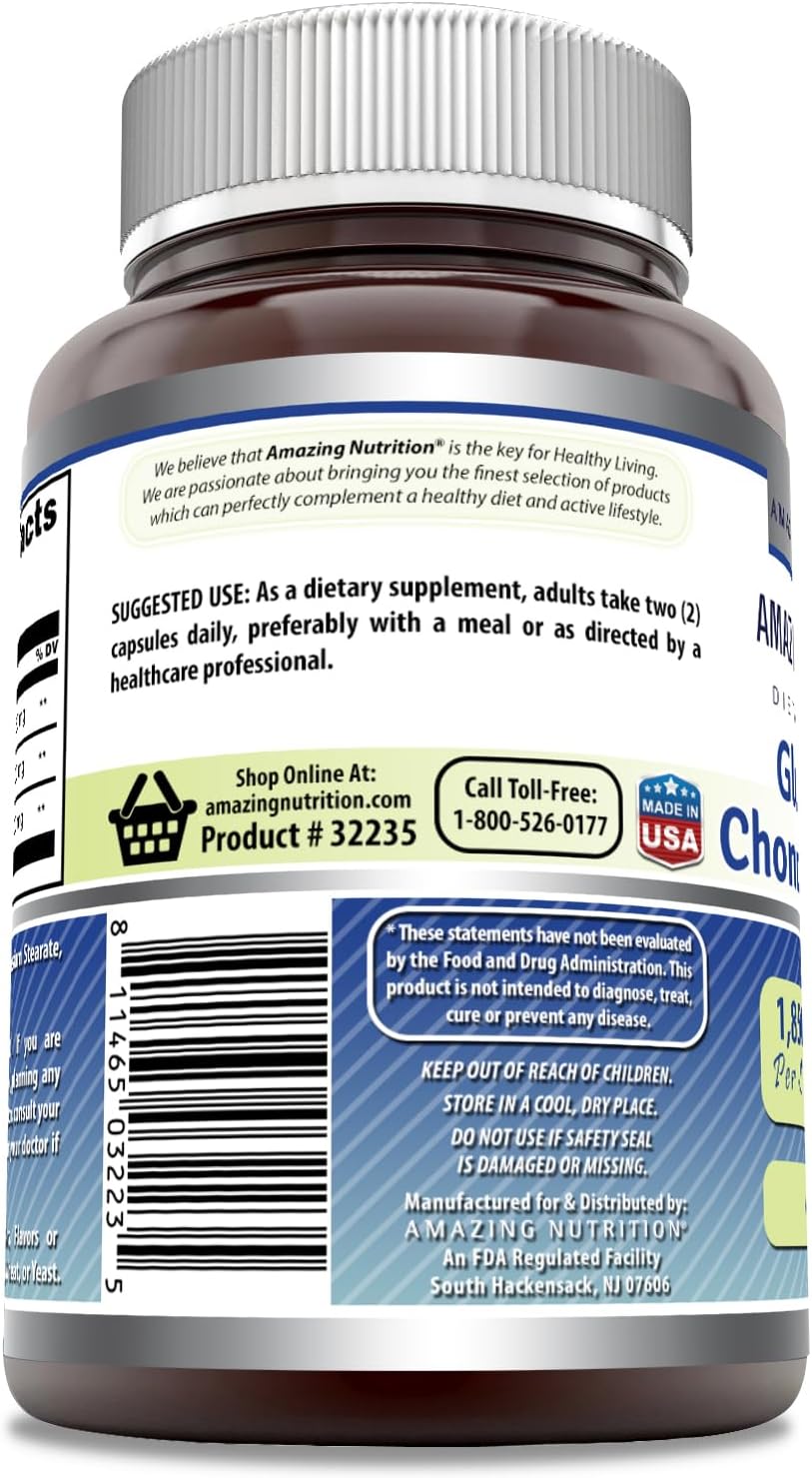 Amazing Formulas Glucosamine Chondroitin MSM 1850 mg Per Serving Capsules Supplement | Non-GMO | Gluten Free | Made in USA (60 Count)