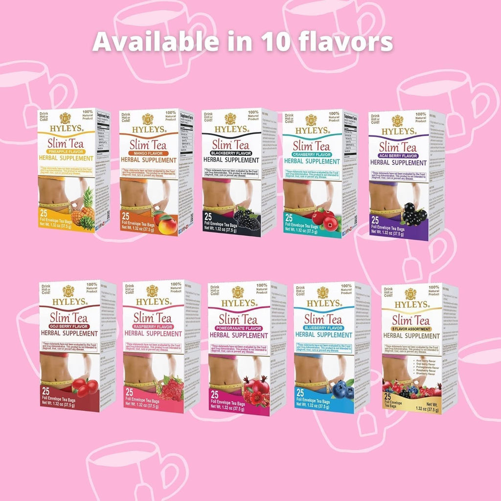 Hyleys Slim Tea Pomegranate Flavor - Weight Loss Herbal Supplement Cleanse and Detox - 25 Tea Bags (12 Pack)