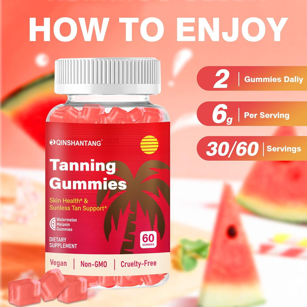 Tanning Gummies for Women, 2 Pack, Daily Skin Support Supplement, Sugar Free | Astaxanthin, L-tyrosine, Lycopene, Vitamin A | Radiant Skin & Antioxidant Support | Vegan, Non-GMO, 60 Servings
