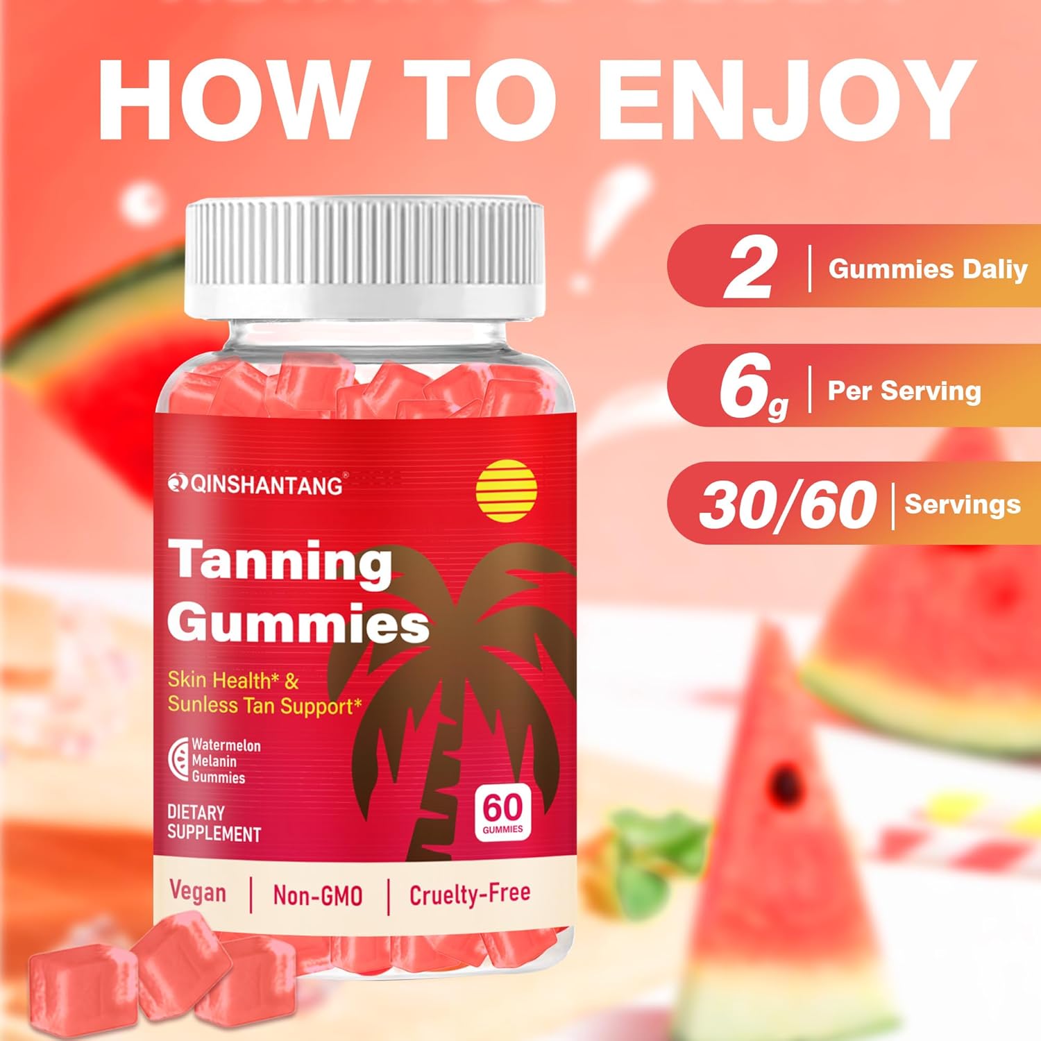 Tanning Gummies for WomenDaily Tanning Supplement, Sugar Free | Astaxanthin, L-tyrosine, Lycopene, Vitamin A | Radiant Skin & Immune Support, Antioxidant | Vegan, No GMO, 30 Servings