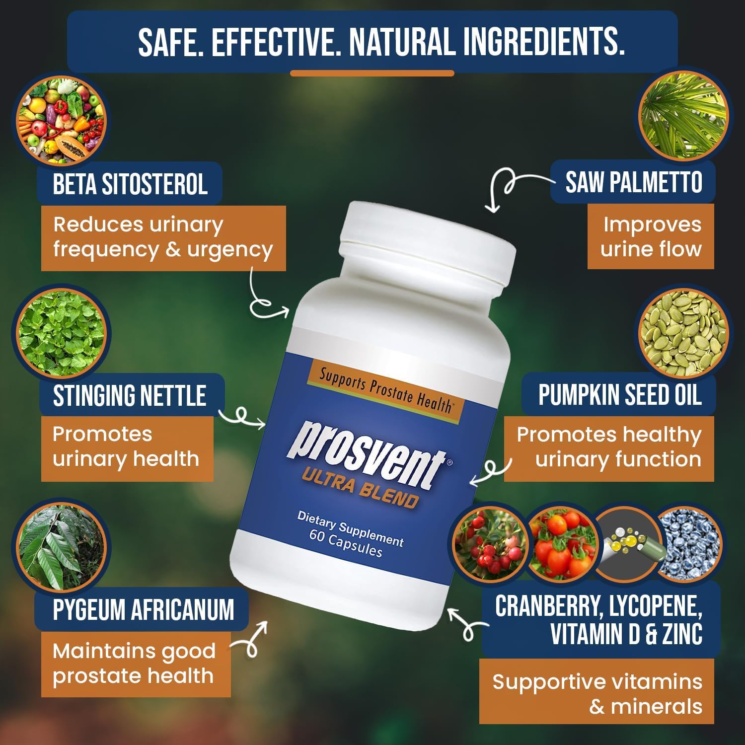 Ultra – Natural Prostate Health Supplements for Men – Saw Palmetto, Pygeum, Lycopene, Stinging Nettle, Beta Sitosterol, Pumpkin Seed Oil, and Cranberry (180 Count)