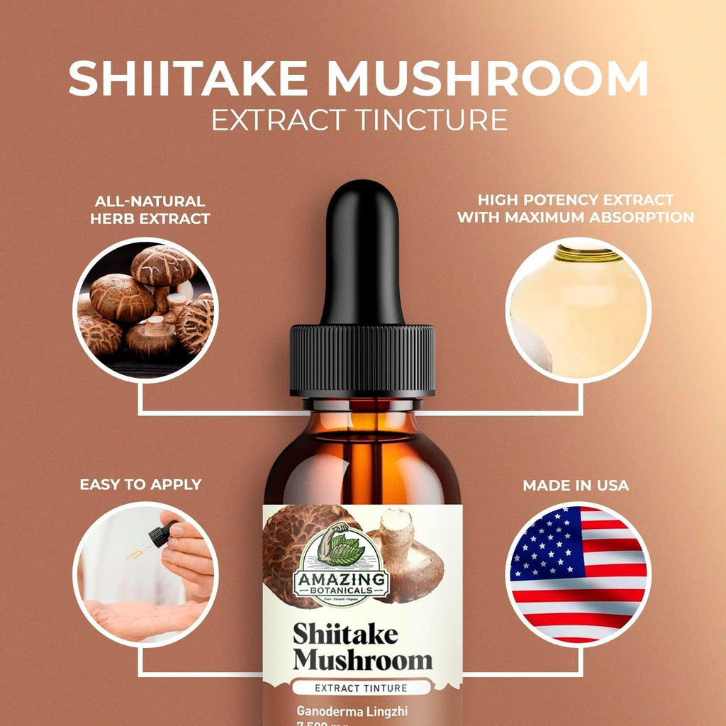 Shiitake Mushroom Extract Tincture - 7,500mg Immune Support Supplement Containing 30% Polysaccharide in Each - Powerful Antioxidant for Overall Wellbeing, Vegan, Sugar & Alcohol-Free Drops – 1oz/30mL