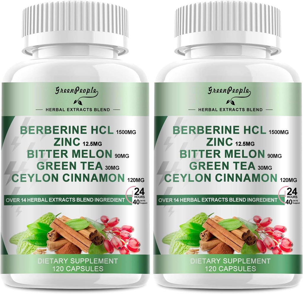 Berberine Supplement with Ceylon Cinnamon - 120 Count Berberine 1500mg Berberine HCL Capsules with Bitter Melon/Artichoke Extracts & Natural Herbs for Immune Support 2 Pack