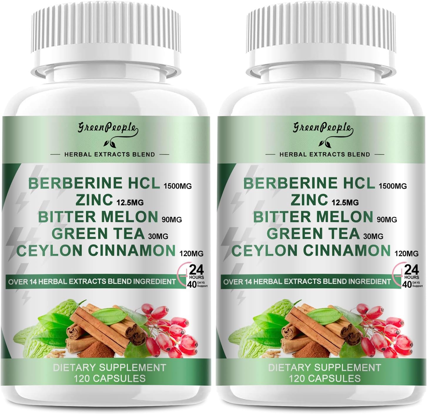 Berberine Supplement with Ceylon Cinnamon - 120 Count Berberine 1500mg Berberine HCL Capsules with Bitter Melon/Artichoke Extracts & Natural Herbs for Immune Support 2 Pack
