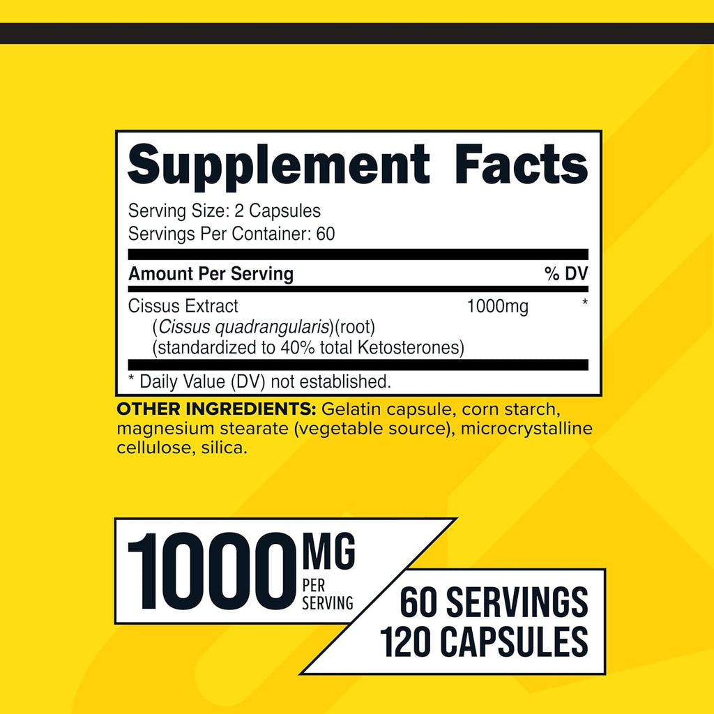 Primaforce Cissus Quadrangularis Extract, 120 Capsules, 1000mg per Serving - Gluten Free, Non-GMO