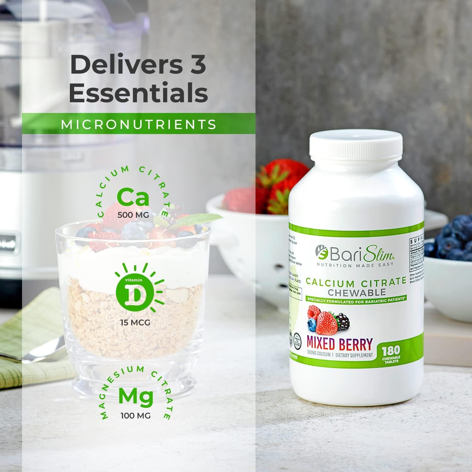 BariSlim Bariatric Calcium Citrate & Complete Chewable Bariatric Multivitamin - Bariatric Vitamin and Supplement for Post Bariatric Surgery Including Gastric Bypass and Gastric Sleeve