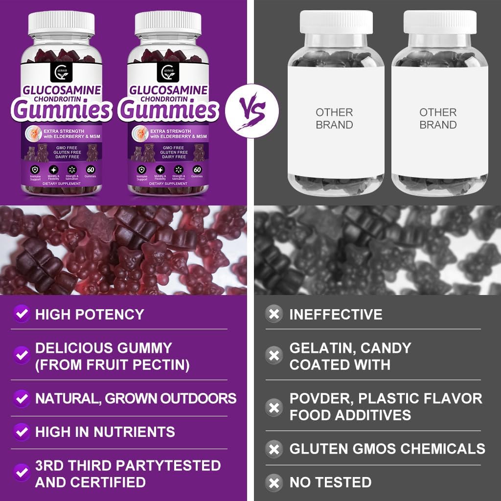 Glucosamine Chondroitin Gummies with MSM & Elderberry – Extra Strength Mobility & Flexibility Support, Antioxidant Immune Supplement for Women & Men