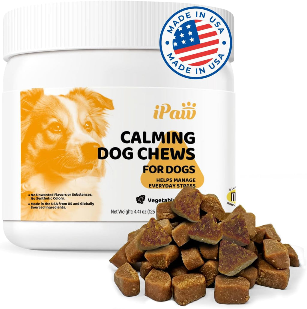 iPaw Calming Chews for Dogs, Calming Dog Treats, Separation Anxiety Relief Calming Care, Manage Everyday Stress for Puppy, Made in USA, Vegetable Flavor (50 Chews)