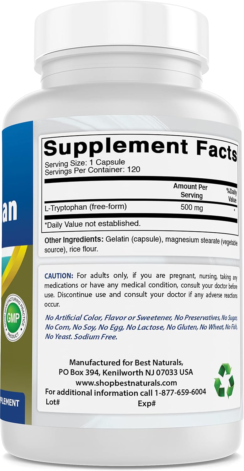 Best Naturals L-Tryptophan 500 mg 120 Capsules (120 Count (Pack of 2))
