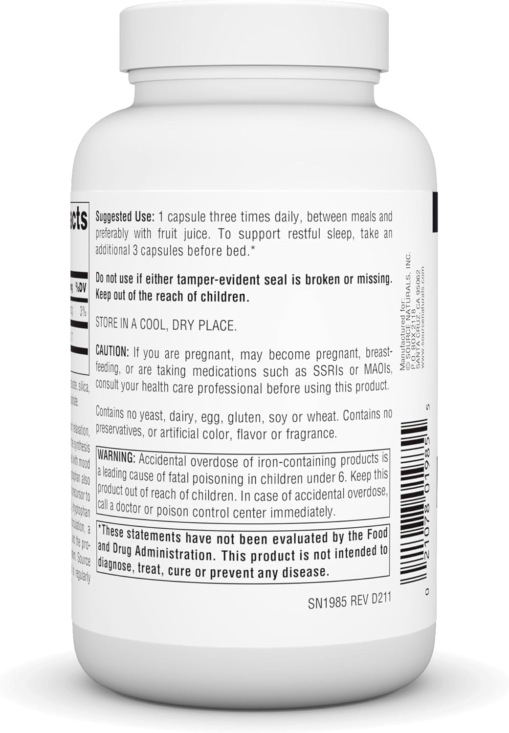 Source Naturals L-Tryptophan, for Mood, Relaxation, and Sleep*, 500mg - 120 Capsules