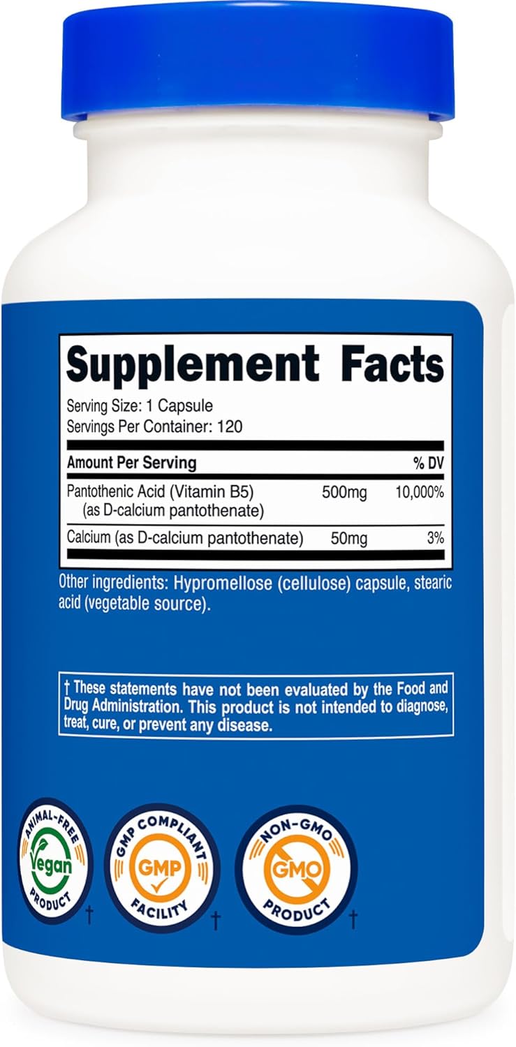 Nutricost Pantothenic Acid (Vitamin B5) 500mg, 120 Capsules