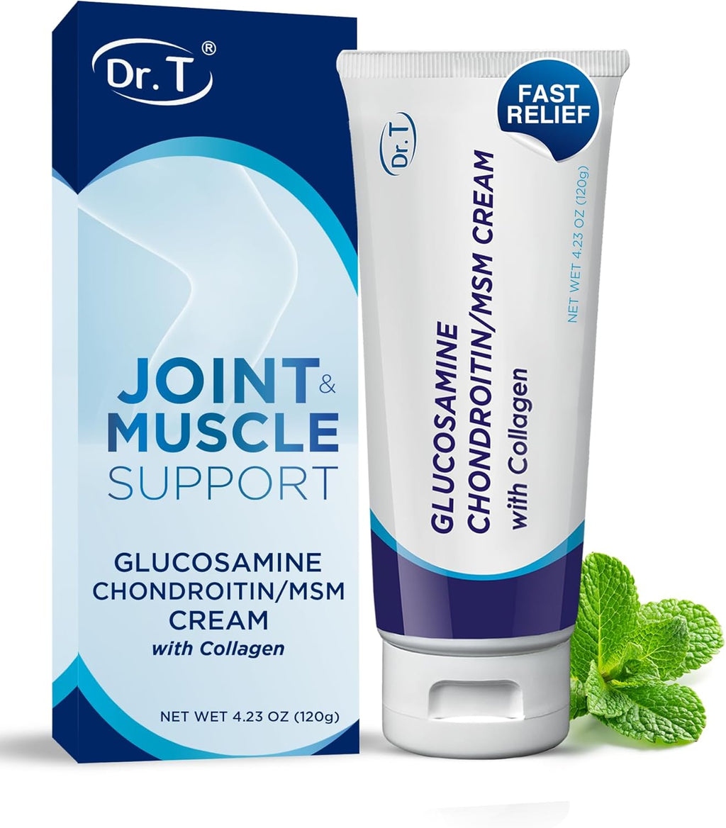 Dr. T Glucosamine Chondroitin Cream - Premium Formula with MSM and Collagen for Joint and Muscle Discomfort - Maintains Joint Strength, Flexibility & Muscle Mobility - 4.23 oz / 120g (1 Pack)